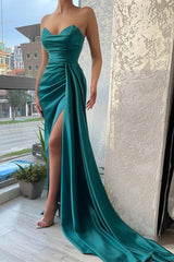 Glorious Peacock Sweetheart Mermaid Prom Dress Long With Split Ruffles