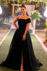 Dark Green Strapless One Shoulder Mermaid Front Split Evening Dress with Bowknot