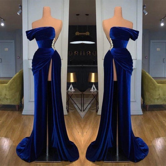 Gorgeous Velvet Off-the-Shoulder Long Prom Dress Mermaid With Side Slit