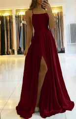  Sage Green Spaghetti-Straps Prom Dress Long Pleated with Slit
