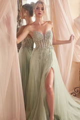 Baby Blue Sleeveless V-Neck Beads A-Line Prom Dress