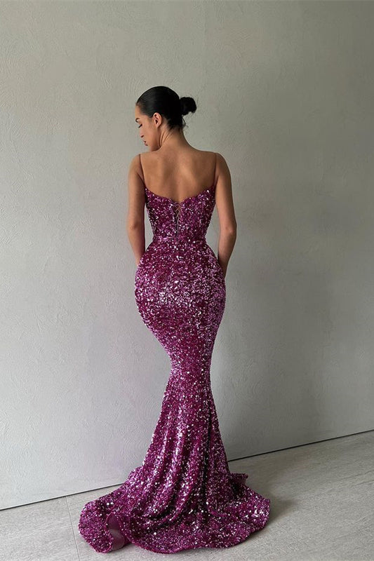 Classy Spaghetti-Straps Mermaid Sequins Prom Dress Long