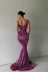 Classy Spaghetti-Straps Mermaid Sequins Prom Dress Long