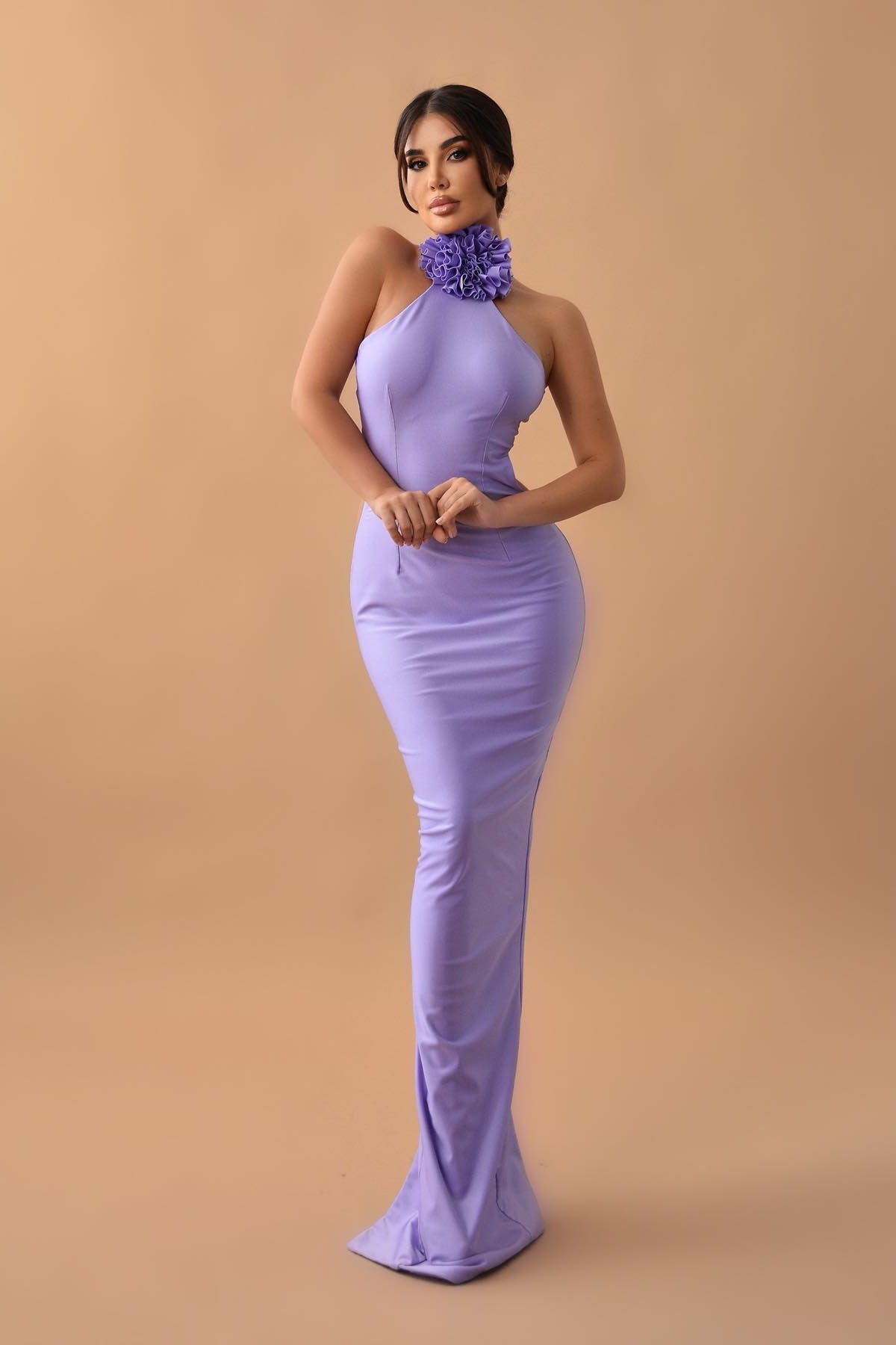 Chic Lilac Halter Sleeveless Mermaid Prom Dress With Back Split