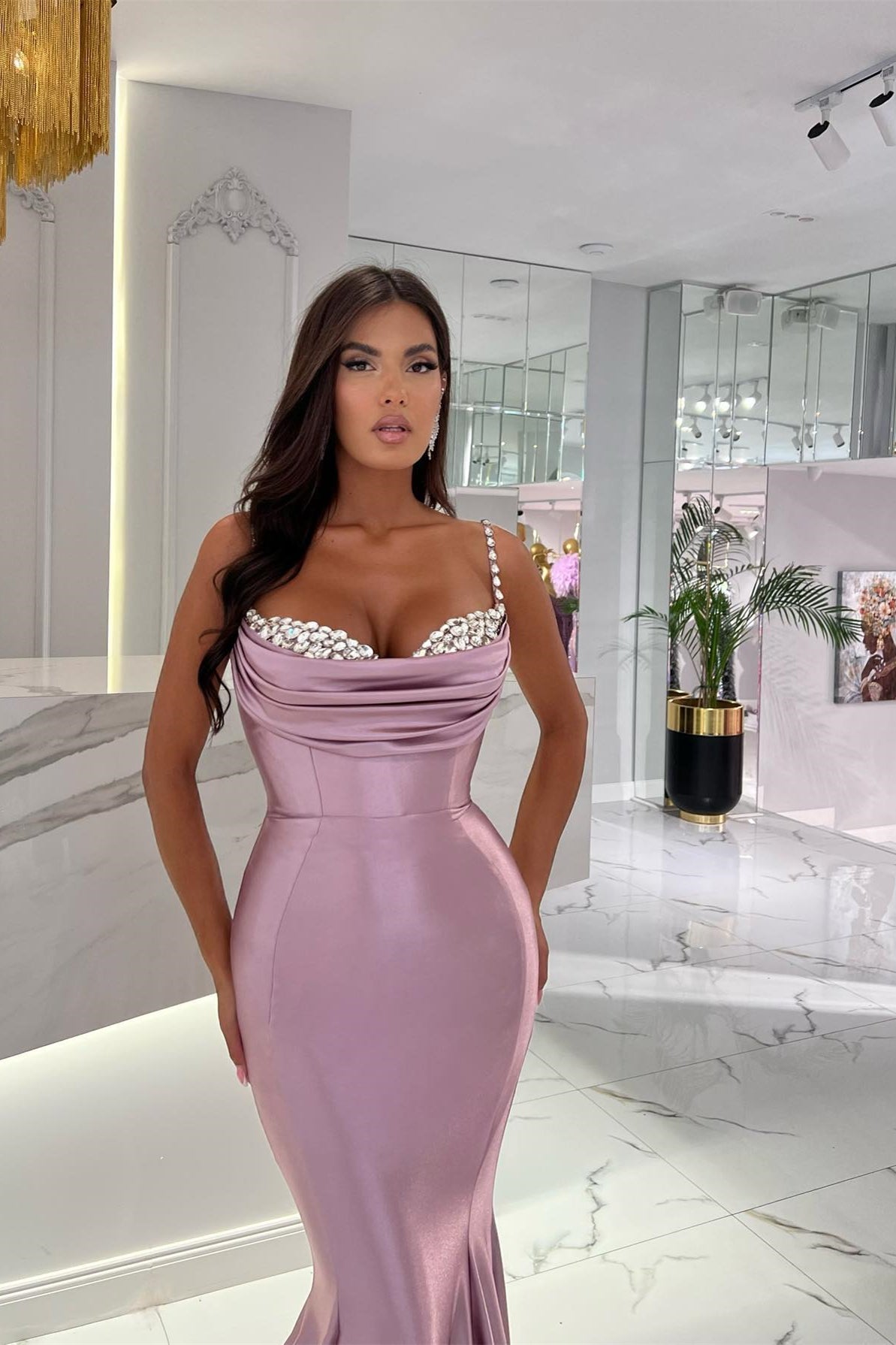 Chic Spaghetti-Straps Sweetheart Sleeveless Mermaid Prom Dress With Beadings