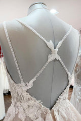 Elegant Backless V-Neck A-Line Wedding Gown with Ruffles and Sleeveless Design