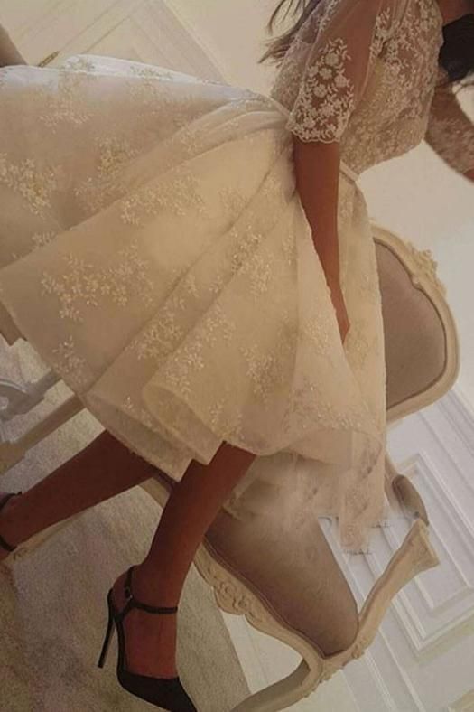 Elegant Short A-line Wedding Dress With Tulle Lace Sleeves