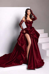  Black Sweetheart Taffeta Prom Dress with Long Lace Gloves High Slit