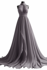 Pink Chiffon Prom Dress Halter Sleeveless Long Pleated