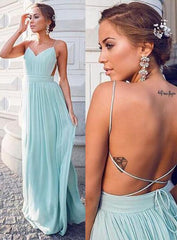 Gorgeous Mint Spaghetti-Straps Long Chiffon Prom Dress