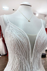 Elegant A-line Wedding Dress with V-neck, Sequins, Tulle Ruffles, and Backless Design