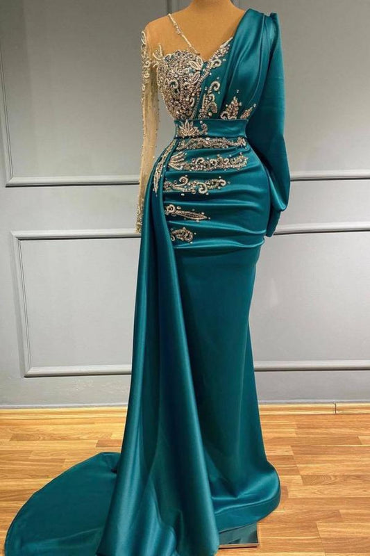 Modern Long Sleeves Mermaid Prom Dress With Beadings
