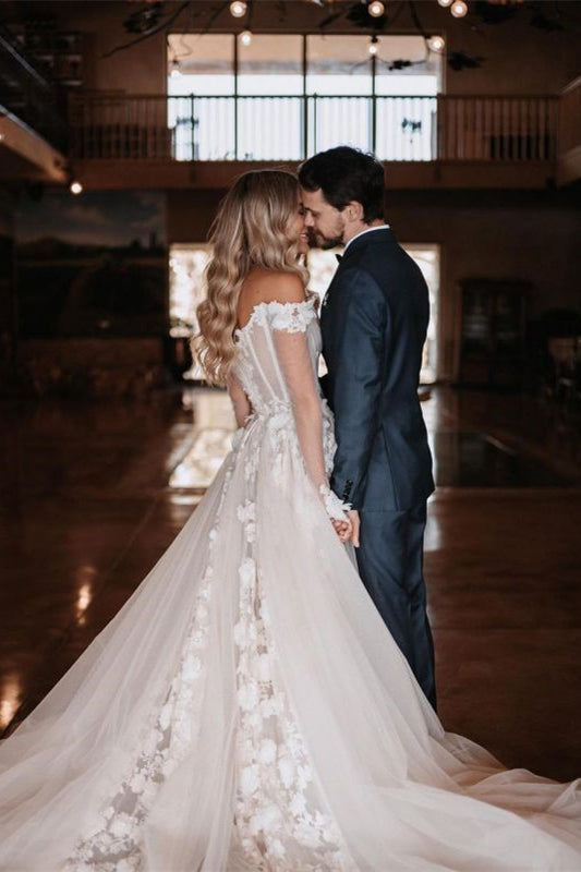 Off-The-Shoulder A-Line Wedding Gown Featuring Lace