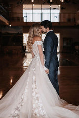 Off-The-Shoulder A-Line Wedding Gown Featuring Lace