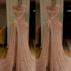 Strapless Mermaid Long Prom Dress Split with Sequins 