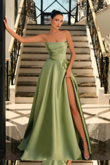 Straight Across Long Prom Dress With Split