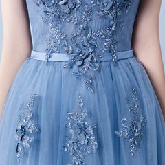 Gorgeous Off-the-Shoulder Dusty Blue Prom Dresses Tulle Long With Appliques