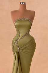 Modern Sage Strapless Mermaid Prom Dress Sleeveless With Beads