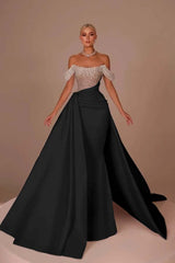 White Off-the-Shoulder Sequins Long Prom Dress Sleeveless with Beads