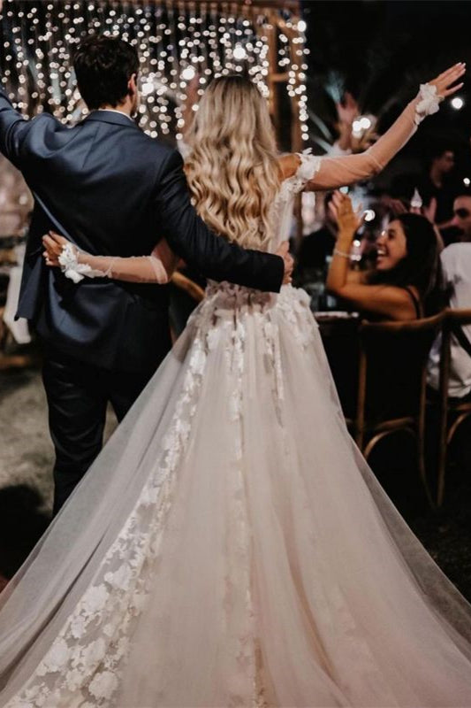 Off-The-Shoulder A-Line Wedding Gown Featuring Lace