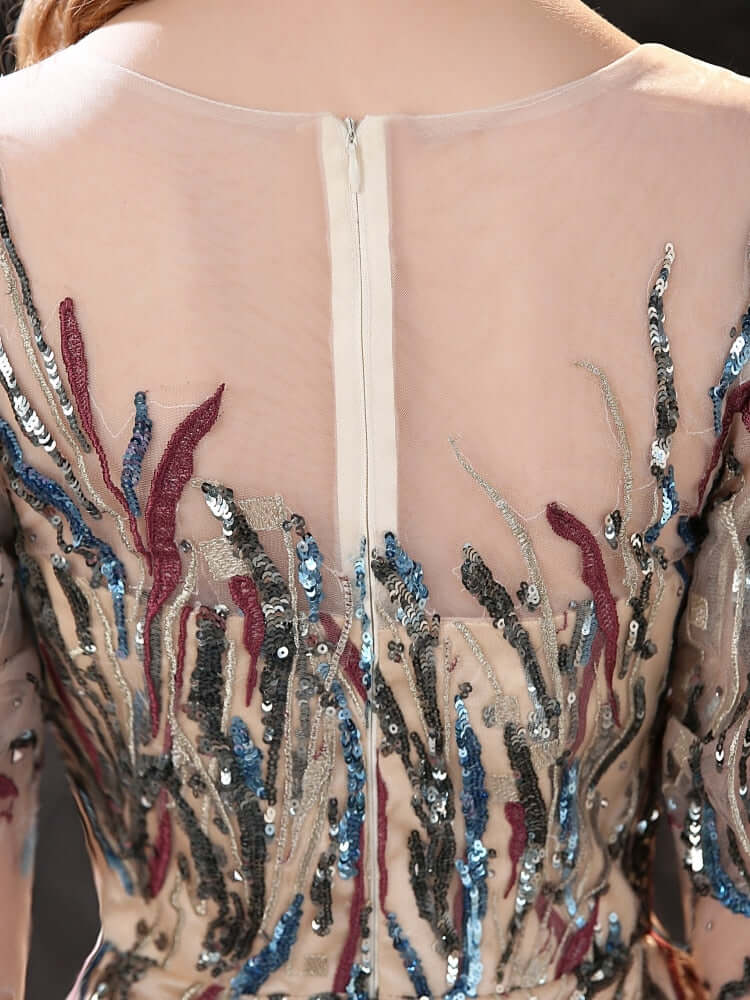 New Arrival Half Sleeves Sequins Mermaid Prom Gown Long Sheer