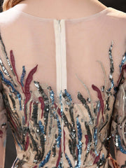 New Arrival Half Sleeves Sequins Mermaid Prom Gown Long Sheer