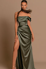Gorgeous Off-the-Shoulder Mermaid Long Prom Dress Slit With Pleats Online