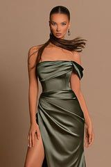 Gorgeous Off-the-Shoulder Mermaid Long Prom Dress Slit With Pleats Online
