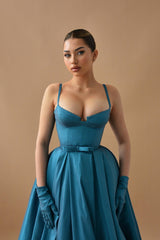 Gorgeous Ink Blue Spaghetti-Straps Sleeveless A-Line Prom Dress On Sale
