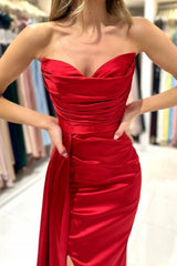Gorgeous Red Sweetheart Mermaid Prom Dress Pleats With Split Ruffles