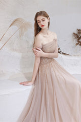 Gorgeous Off-the-Shoulder Tulle Sheer Long Sleeves Prom Dress With Sequins