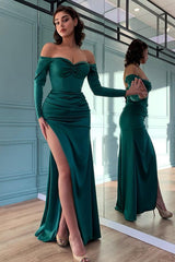 Dark Green Long Sleeves Mermaid Evening Dress