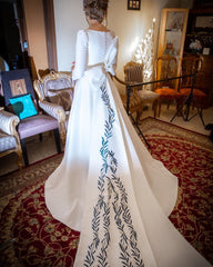 Elegant Long Sleeve Bateau Satin A-line Bridal Gown