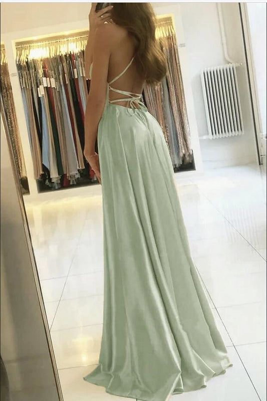 Gorgeous Spaghetti-Straps Long Prom Dress With Slit