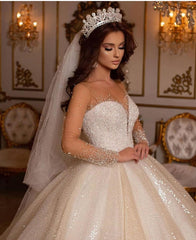 Elegant Sweetheart Long Sleeve Ball Gown Wedding Dress