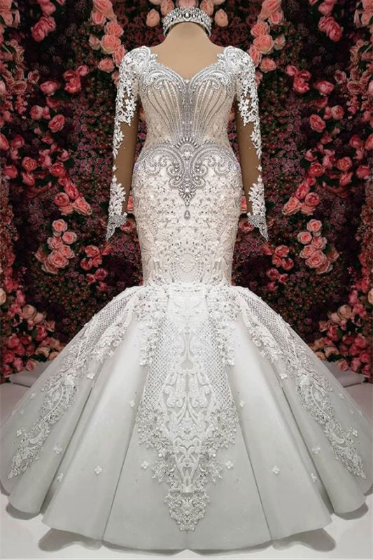 Elegant Sweetheart Mermaid Wedding Dress with Long Sleeves, Lace Appliques, and Beadings Ballbellas