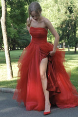 Gorgeous Strapless Split Tulle Long Prom Dress