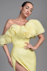 New Arrival Dffodil Sequins Prom Dress Mermaid Split Off-the-Shoulder