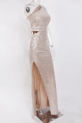 One Shoulder Sequins Prom Dress Long Mermaid Party Gowns With Slit