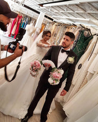 A-line Off-the-shoulder Wedding Dress with Elegant Long Sleeves and Appliques