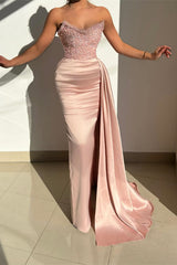 Classic Dusty Pink Mermaid Prom Dress Long Ruffle With Sequins