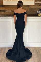 Dark Navy Off-the-Shoulder Prom Dress Mermaid Long