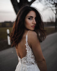 Elegant A-line V-neck Tulle Wedding Dress with Appliques
