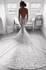 Elegant Mermaid Wedding Dress with Lace Appliques and Zipper Button Back, Cap Sleeves by Ballbellas