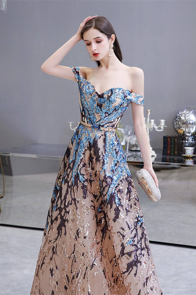 New Arrival Off-the-Shoulder Sequins Prom Dress Long A-Line On Sale