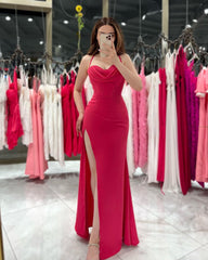 Black Spaghetti Strap Sleeveless Prom Dress Sweatheart Neck With High Slit