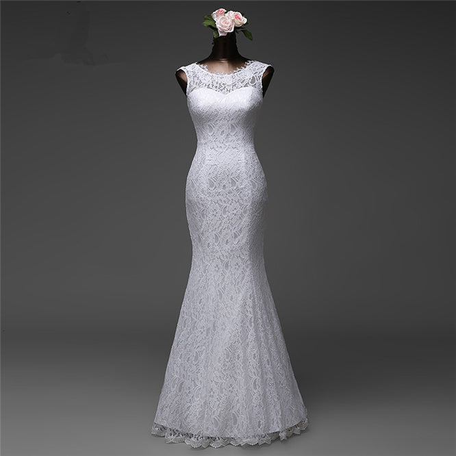 Elegant Long Mermaid Wedding Gown Featuring Lace and Jewel Tones