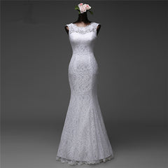 Elegant Long Mermaid Wedding Gown Featuring Lace and Jewel Tones
