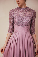 New Arrival Wisteria Half Sleeves Chiffon Prom Dress Long With Lace