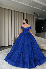 Green Off-the-Shoulder Ball Gown Evening Dress with Sequins